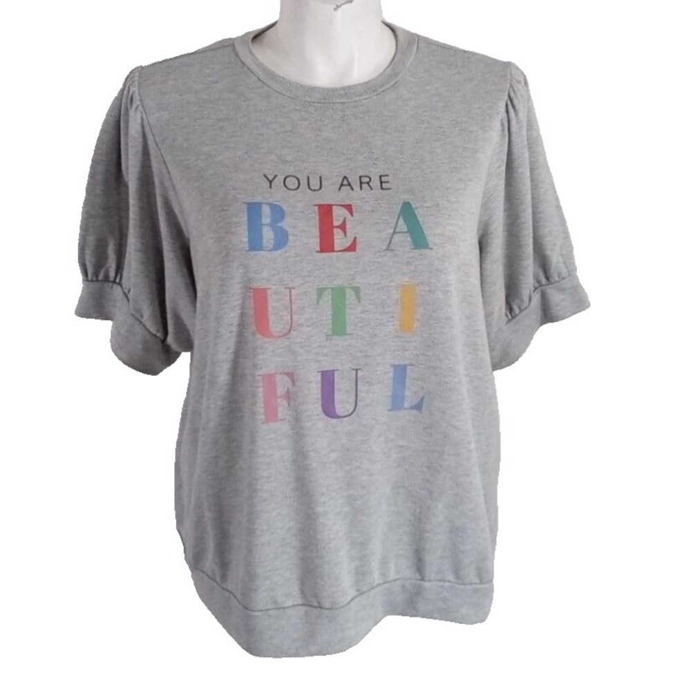 Fred David Sweatshirt 2X‎ Gray You Are Beautiful Top Motivational Stretch COMFY